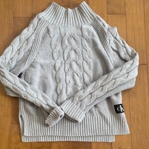 Calvin Klein Light Gray Cable Knit Turtleneck Sweater